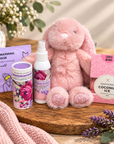 Comfort care package with 28cm bunny self warming eye mask room spray and essential oils