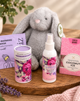 Gentle Embrace soothing hamper with soft grey bunny relaxation gifts and coconut ice
