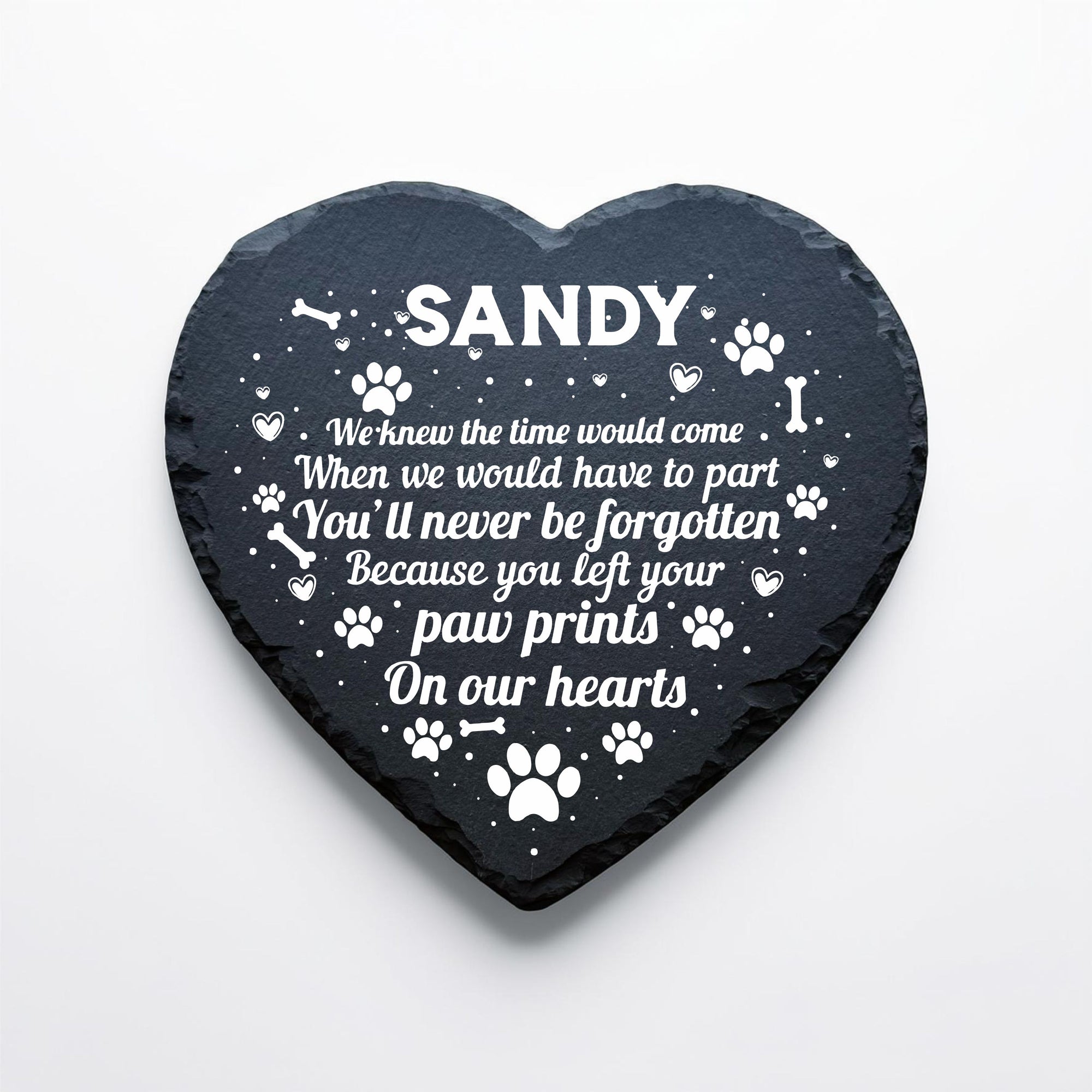 personalised slate heart pet memorial paw print design