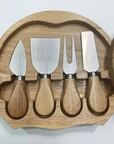 Personalised rubberwood cheese board with knives