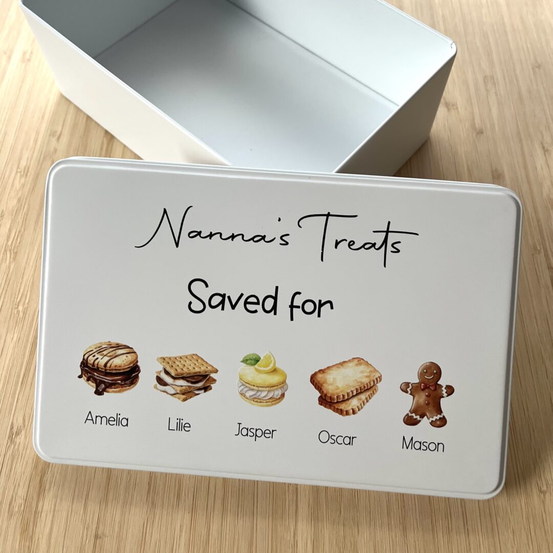 Personalised cookie tin, custom biscuit tin