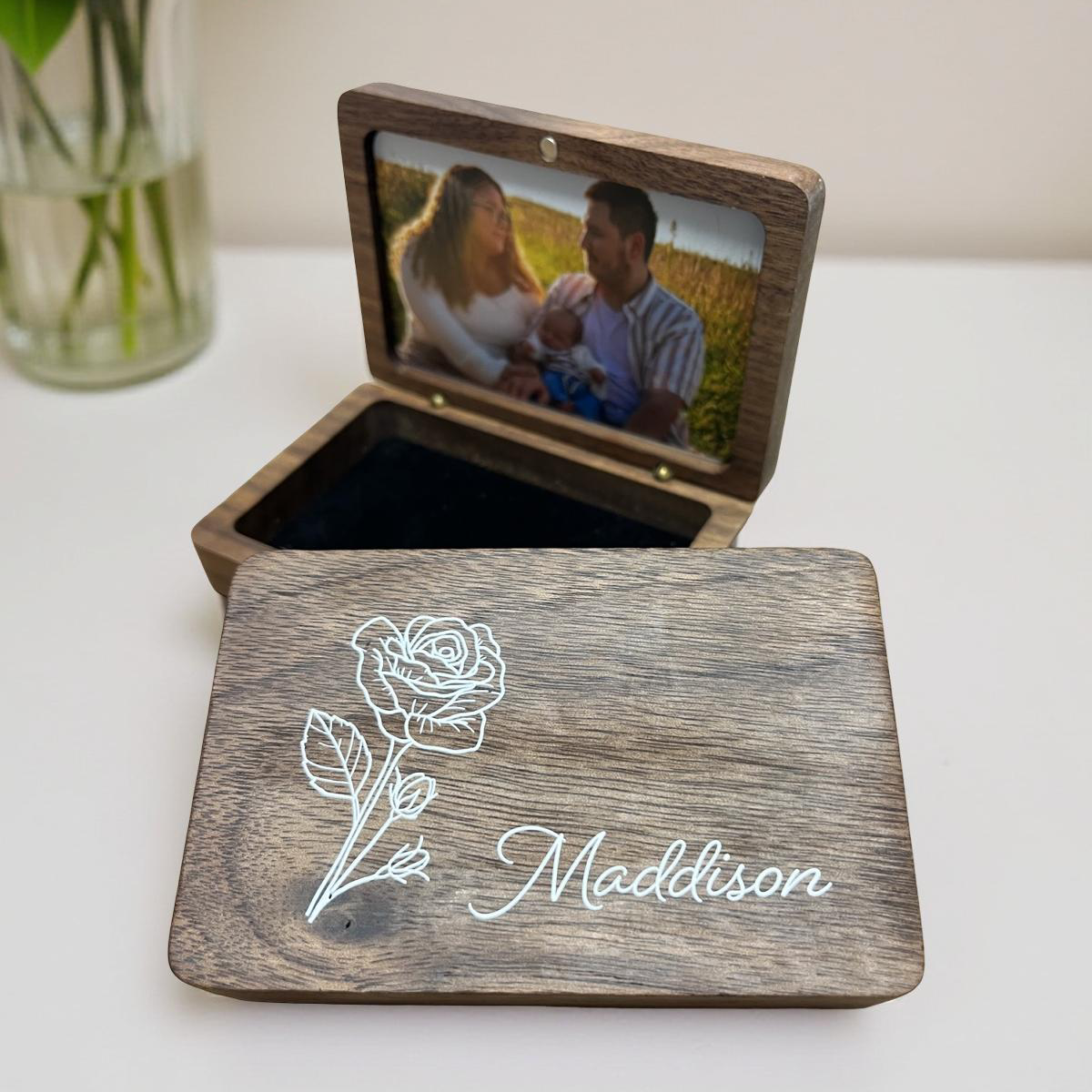 Personalised wooden keepsake box with photo