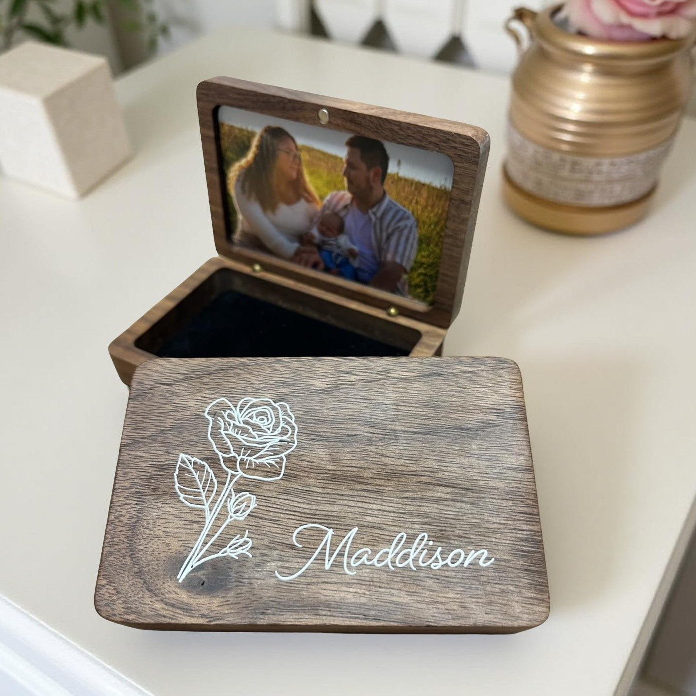 VALENTINES DAY GIFT Wooden jewellery keepsake box personalised