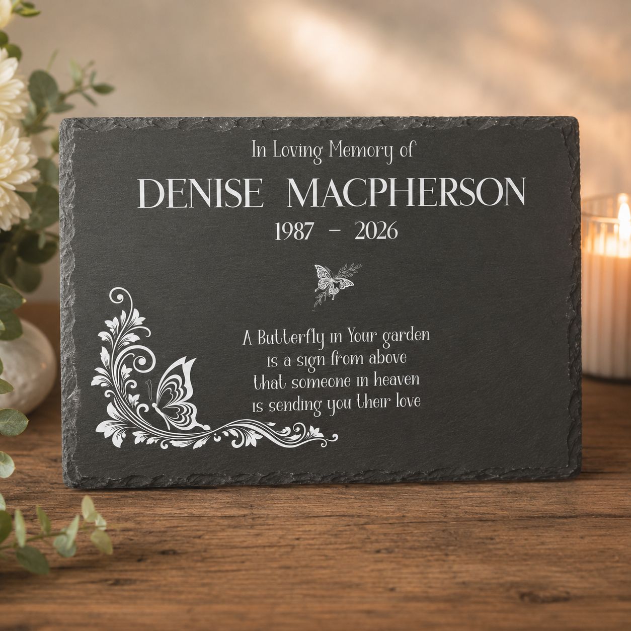 Custom outdoor memorial garden plaque with personalised remembrance wording