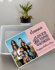 Personalised photo keepsake tin with Loved Beyond Measure wording