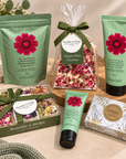 Deluxe gift hamper with Belgian white chocolate nougat honeycomb and Australian botanical pamper products