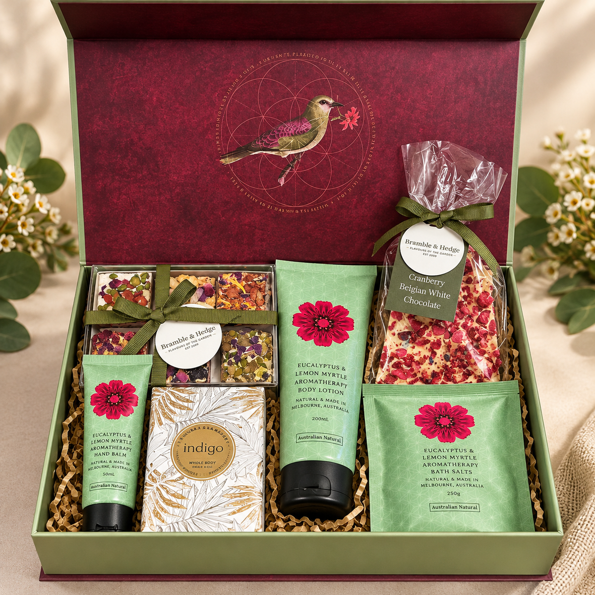 Thinking of You deluxe botanical hamper with Australian eucalyptus and lemon myrtle body care