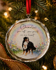 Personalised crystal pet memorial ornament featuring custom pet photo with background removed and integrated into rainbow memorial design