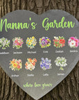 Heart shaped slate plaque with birth month flowers