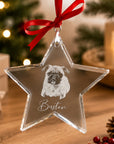 laser engraved crystal star ornament featuring a personalised pet portrait