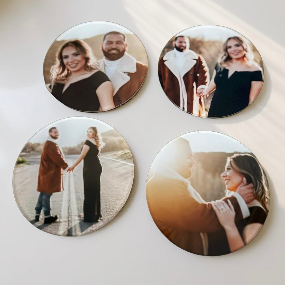 Personalised glossy photo coasters set of four with family photos