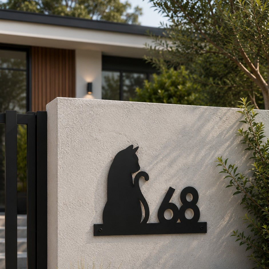 cat house number sign