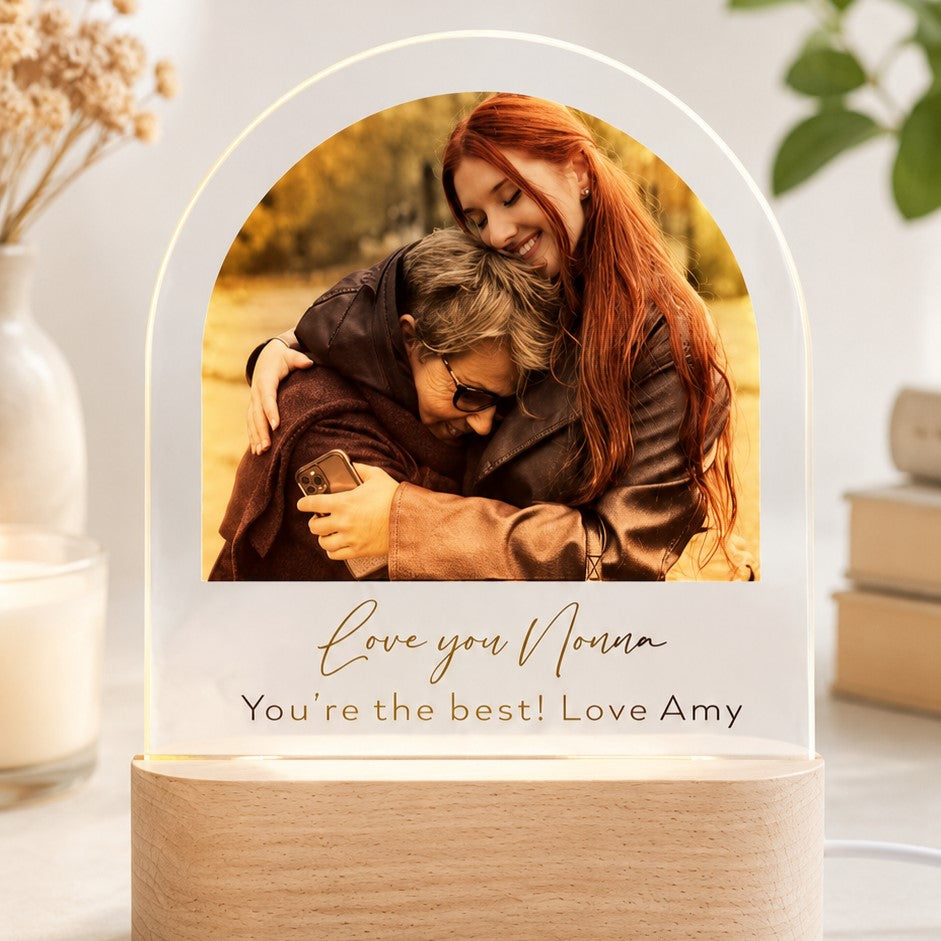 Personalized photo lamp with custom wording