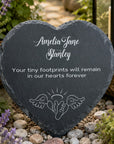 Natural slate baby memorial heart plaque personalised with baby's name and memorial quote