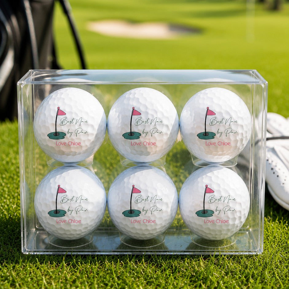 Six golf balls with personalised design