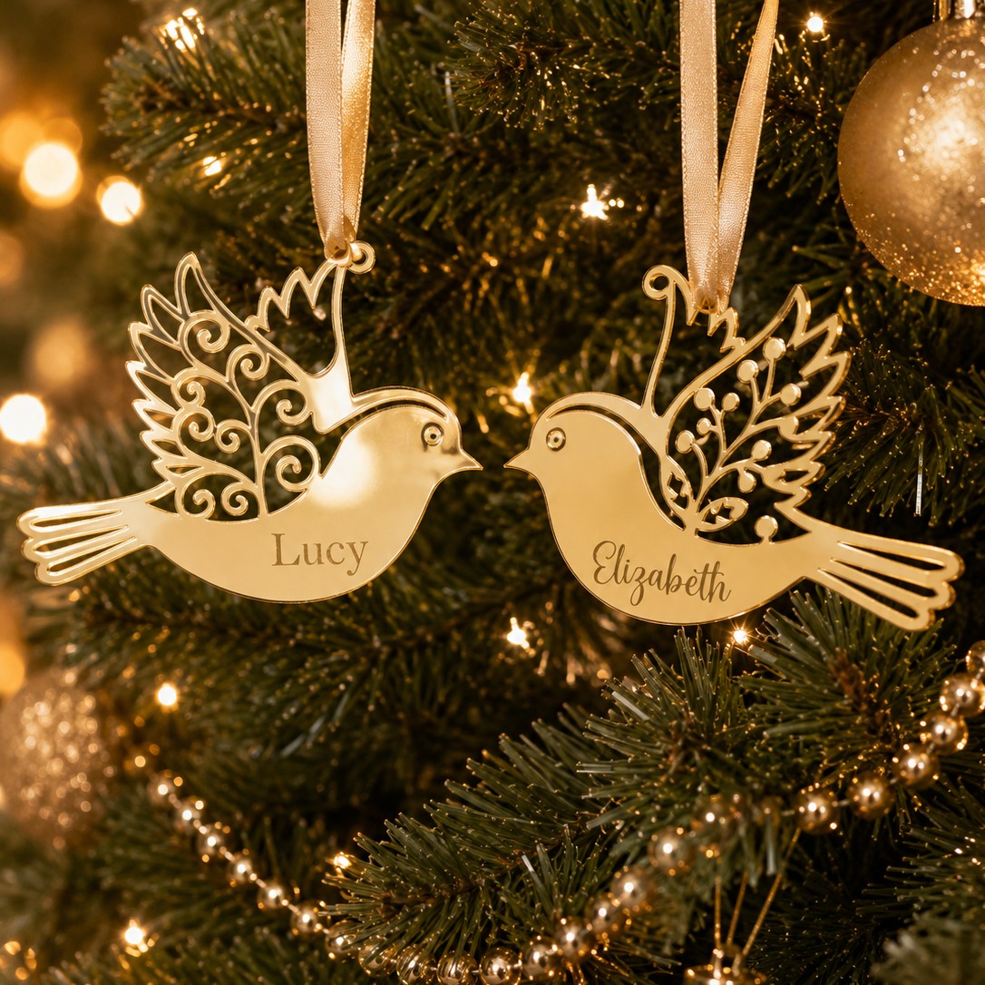 acrylic bird Christmas decoration in gold mirror finish