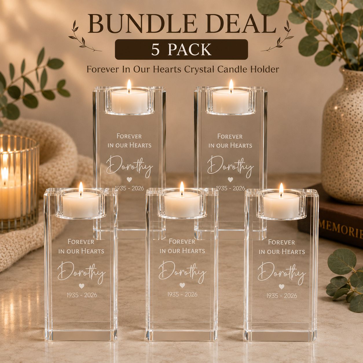 Crystal remembrance candle holders to share with family and friends for celebrations of life and memorial services