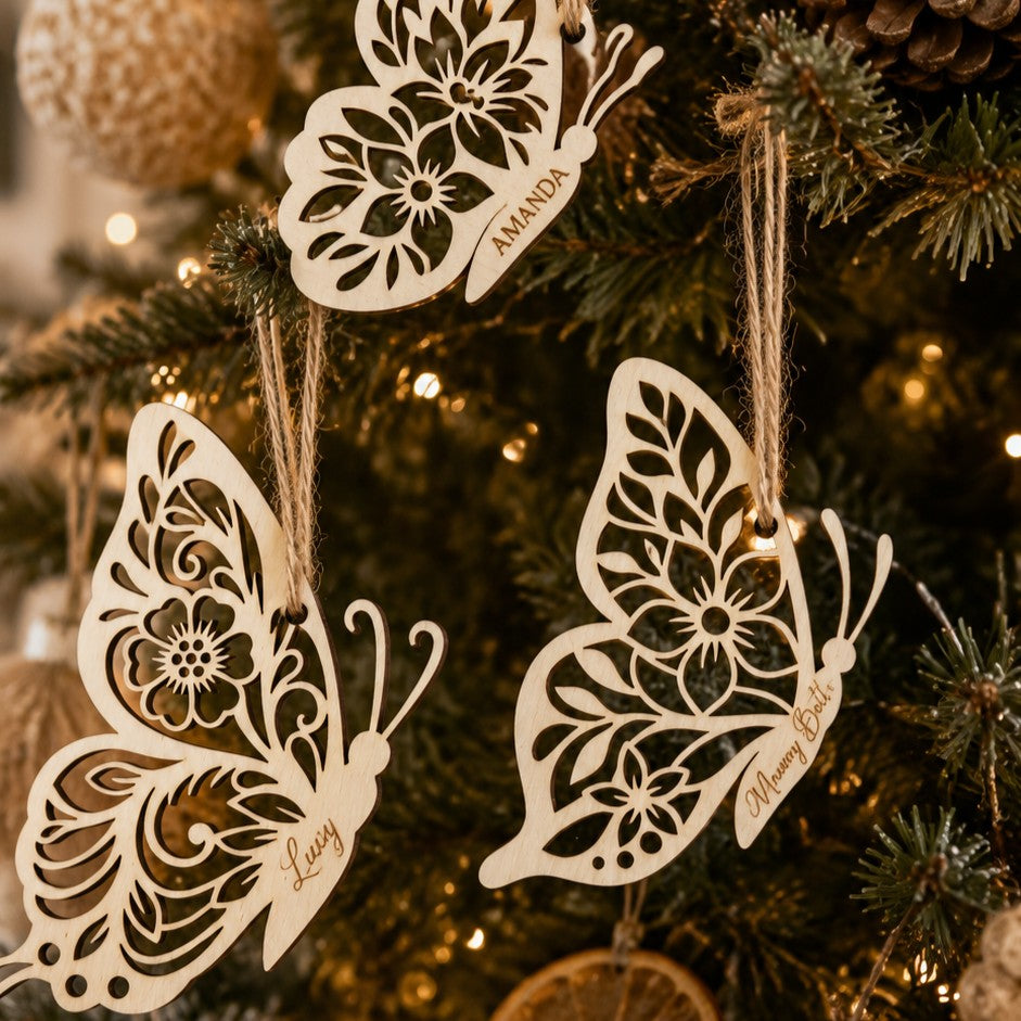 personalised wooden butterfly ornament set of 3