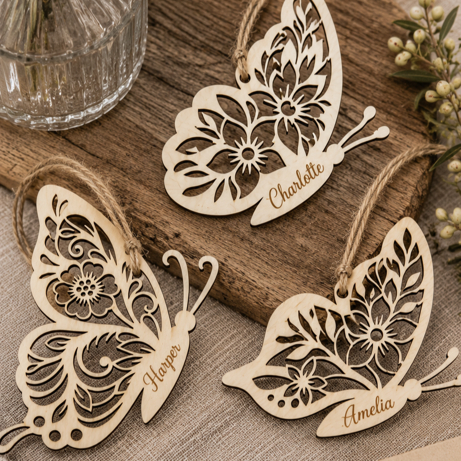 custom timber butterfly Christmas ornaments