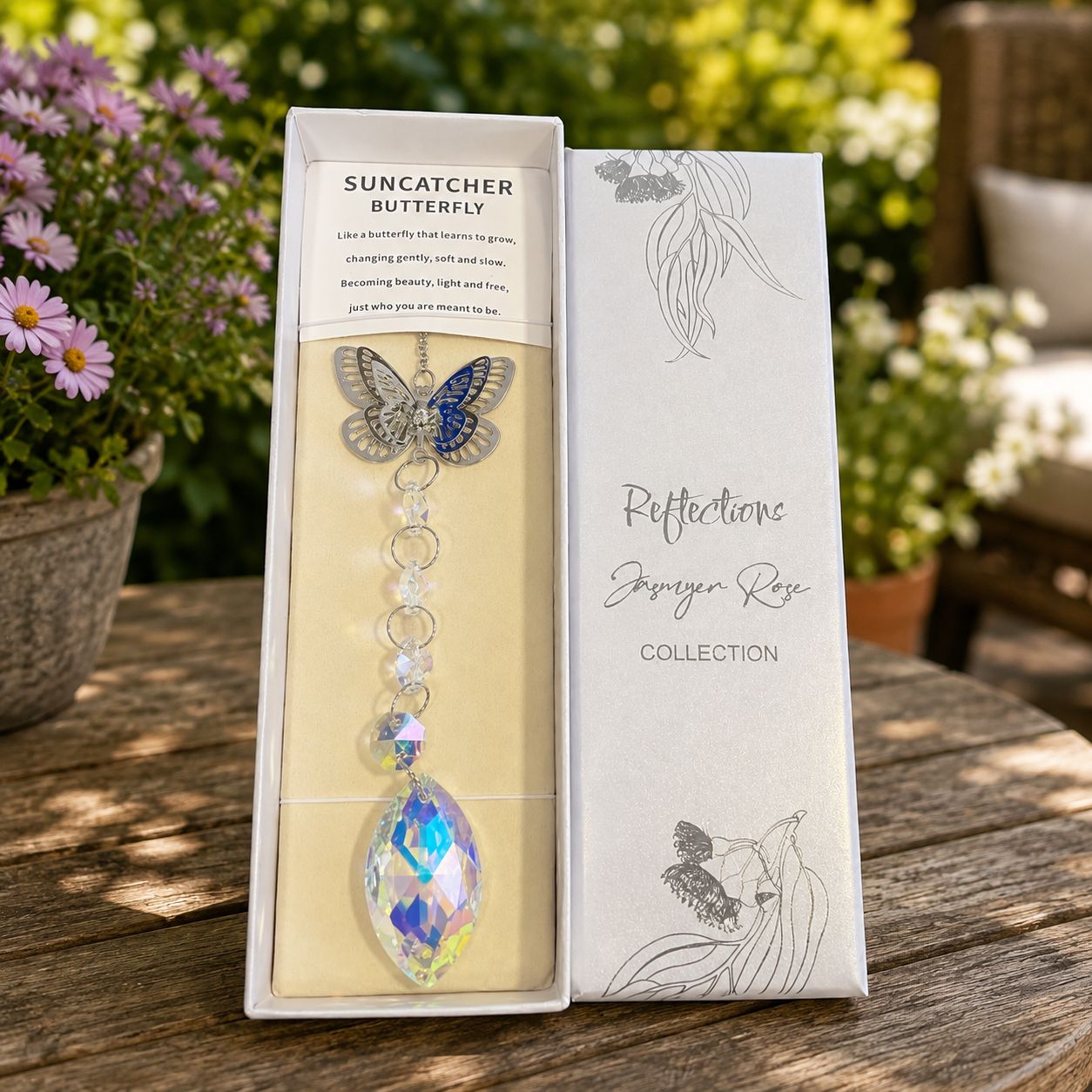 Inspirational butterfly hanging crystal ornament in presentation gift box