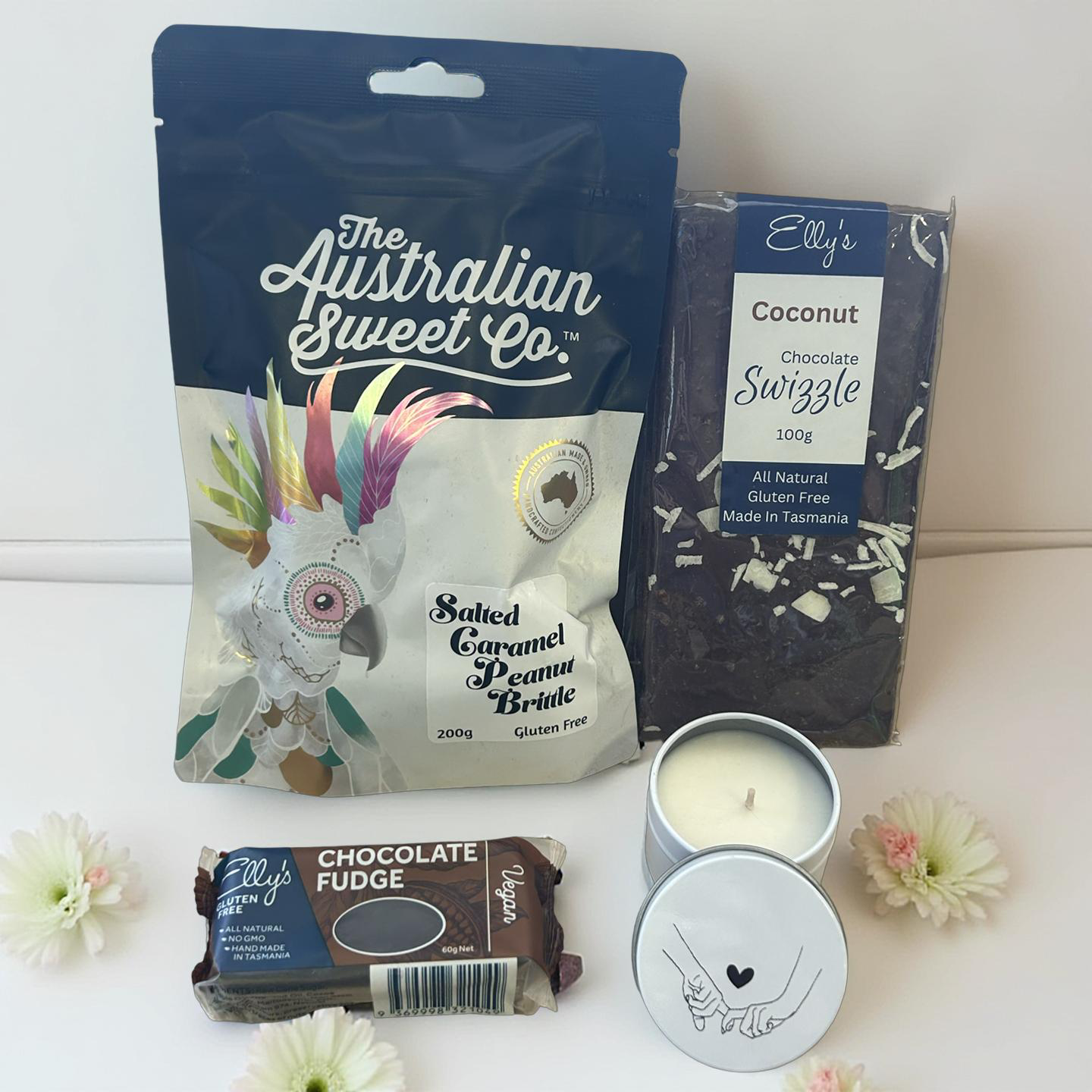 sympathy gift candle and gourmet treats pack