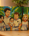 Anime style family portrait on 135x184mm wooden block