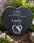 Personalised 20cm cat memorial slate heart plaque with custom name and dates