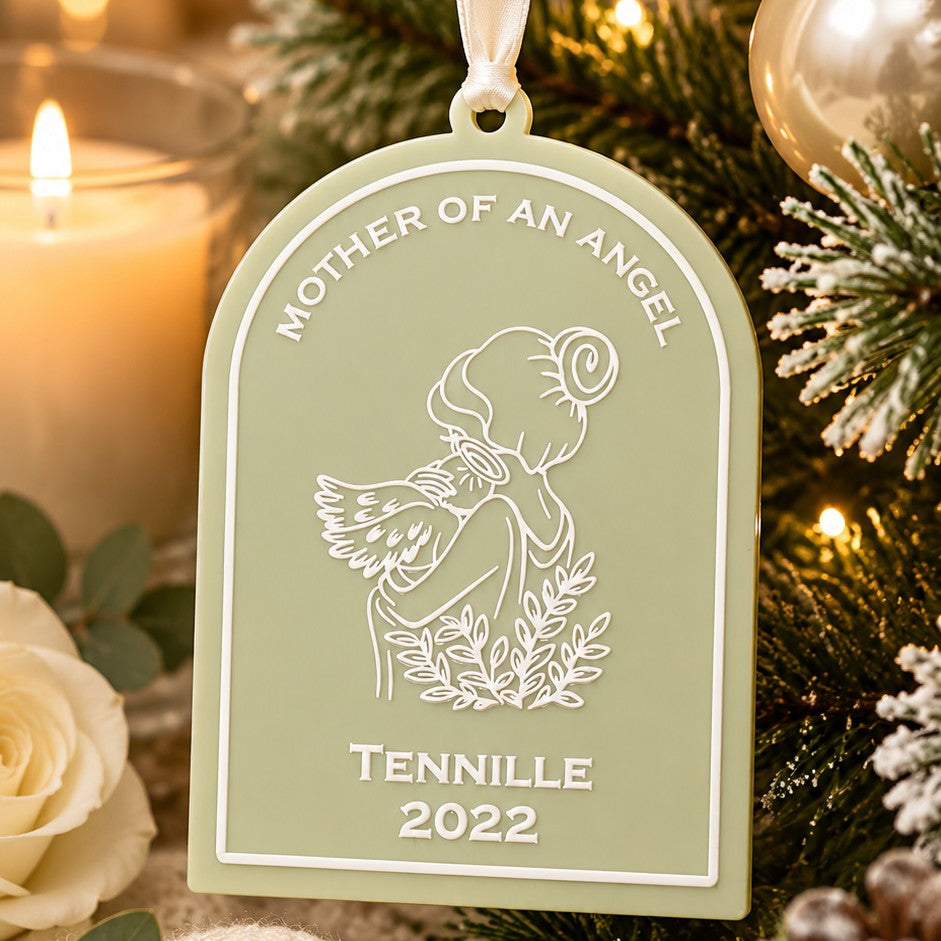baby loss Christmas ornament with engraved mother and child design