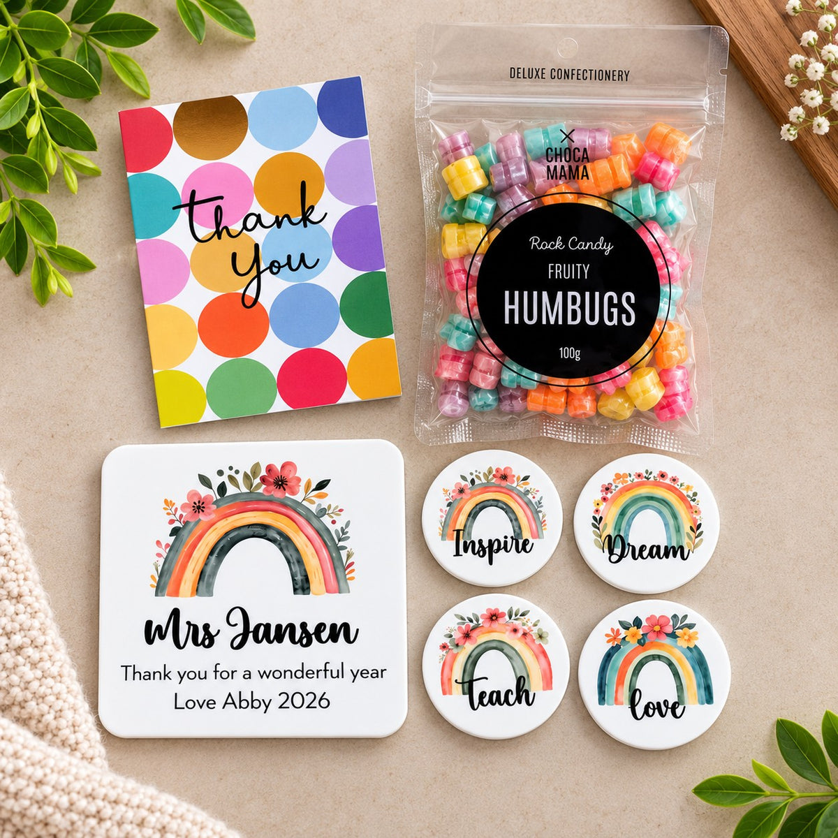 personalised teacher coaster and magnet