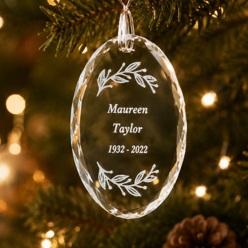 memorial crystal engraved ornament