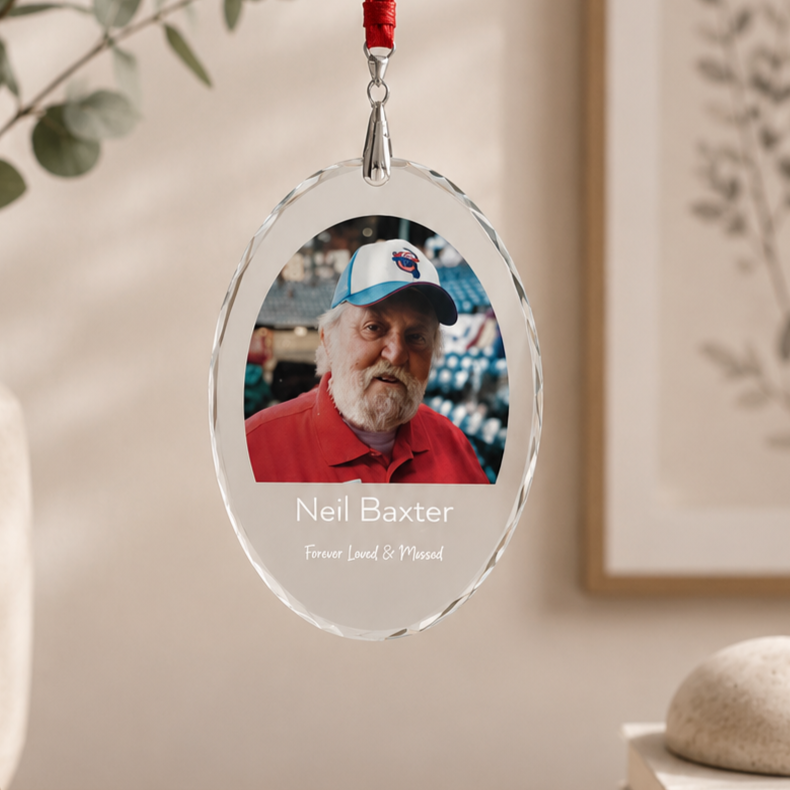 Forever Loved &amp; Missed crystal memorial ornament with personalised photo