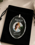 Personalised crystal memorial photo Christmas ornament with black velvet gift bag