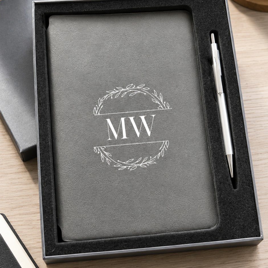 personalised notebook and pen gift set
