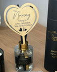Personalised heart reed diffuser with name and grandchildren’s names printed on wood