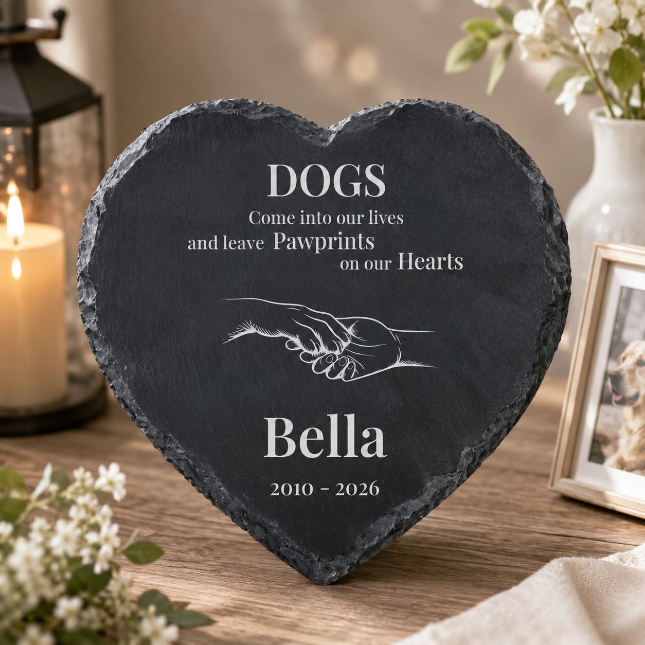 Custom 20cm dog remembrance slate heart for garden or home display