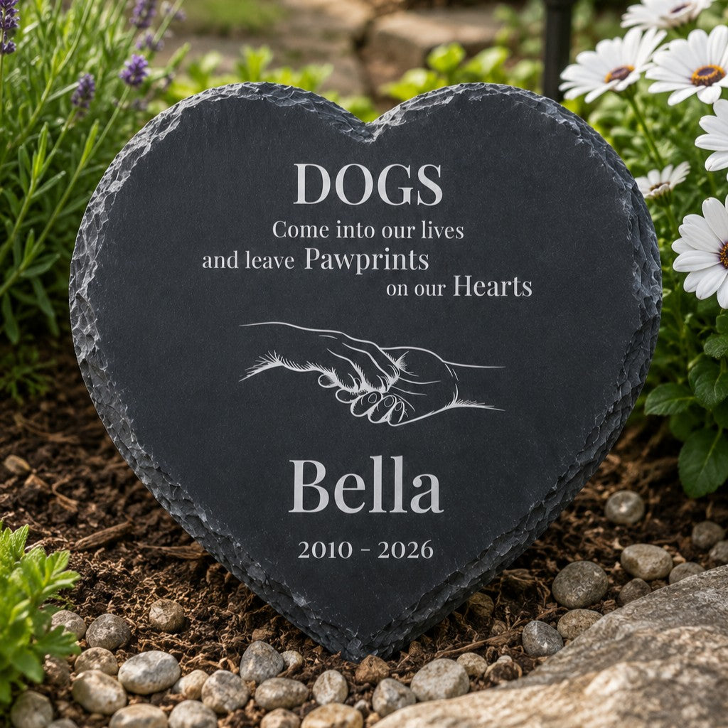 Personalised 20cm dog memorial slate heart plaque with custom name and dates