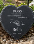 Personalised 20cm dog memorial slate heart plaque with custom name and dates