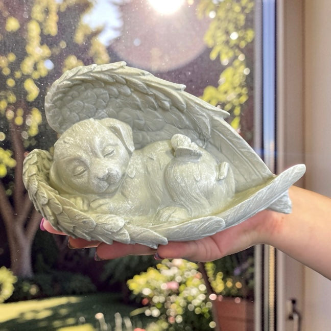 dog memorial angel statue sleeping puppy with wings