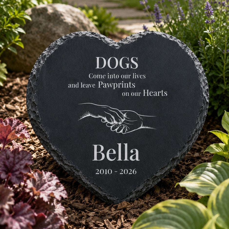 Natural slate heart pet memorial for dogs with personalised remembrance design