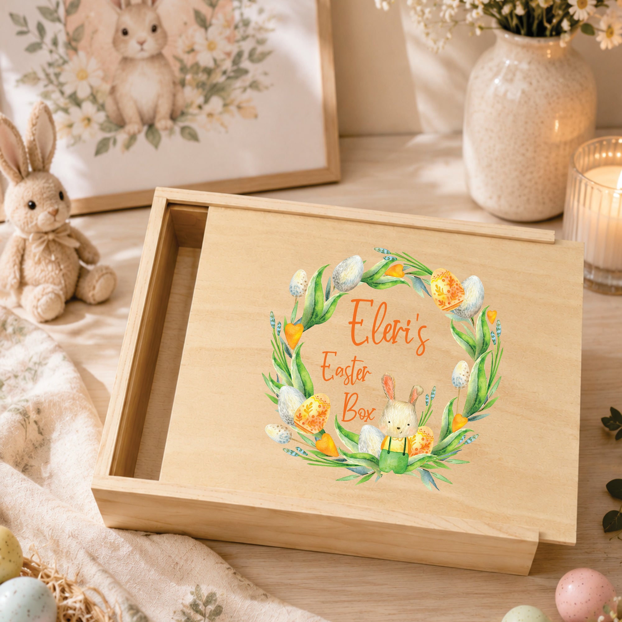 Personalised Easter Box - Orange Wreath