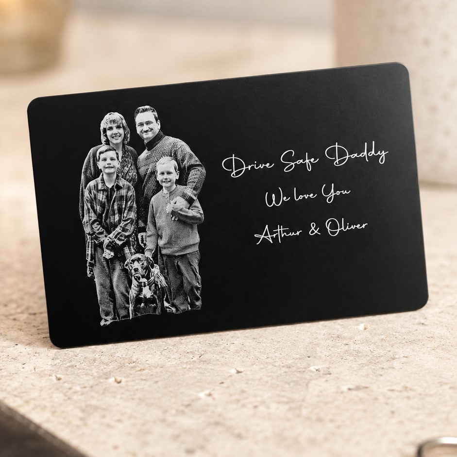 engraved metal wallet card