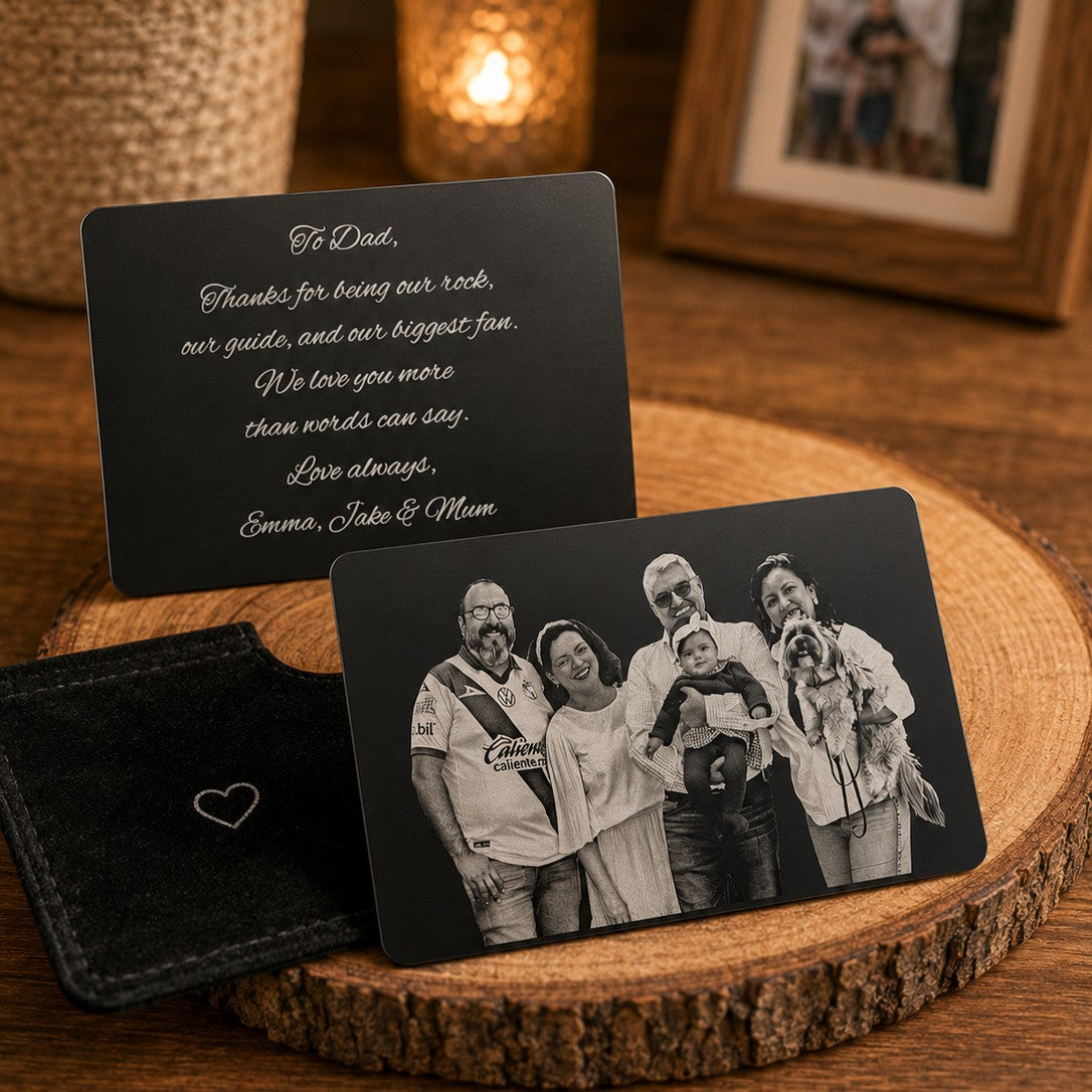 engraved metal wallet card