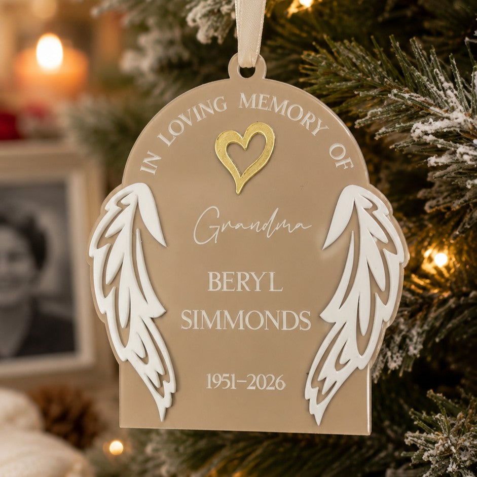 custom Christmas remembrance ornament with gold heart