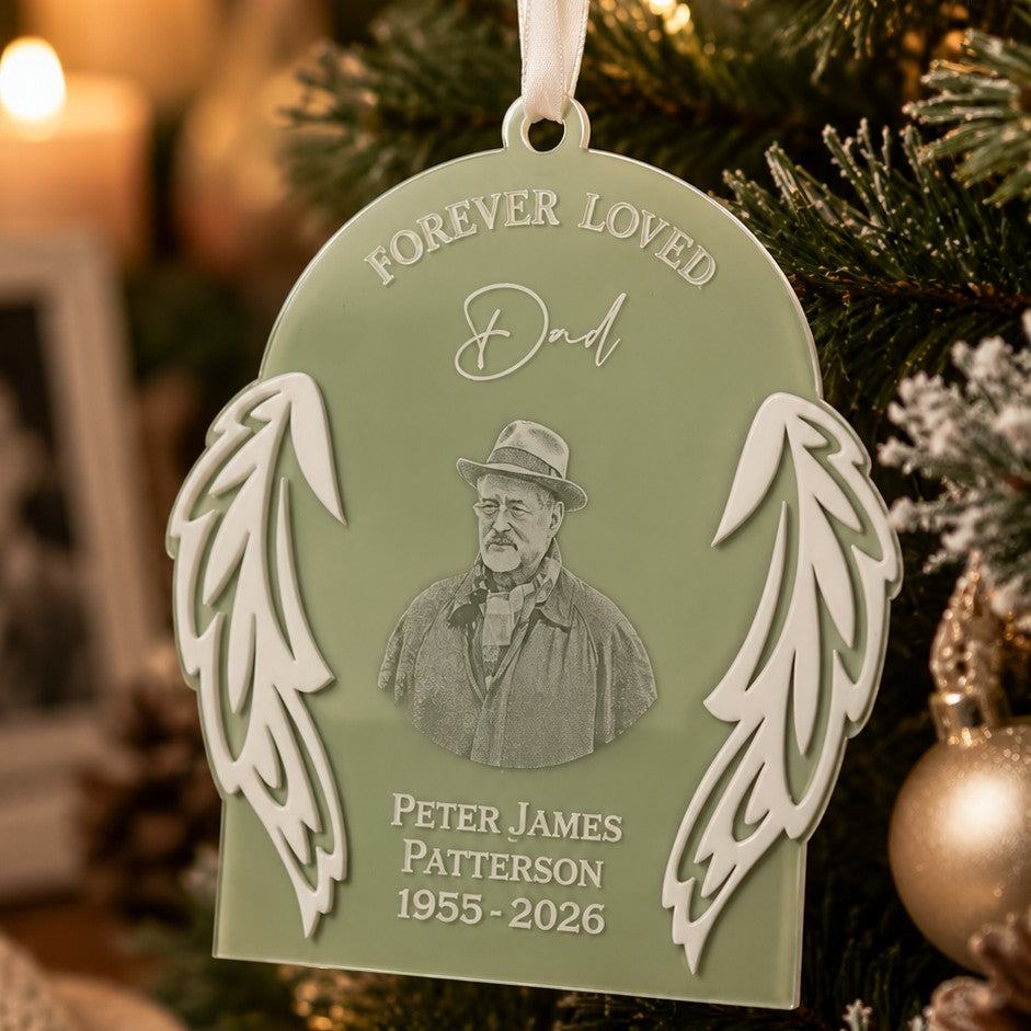 personalised acrylic memorial ornament with engraved photo