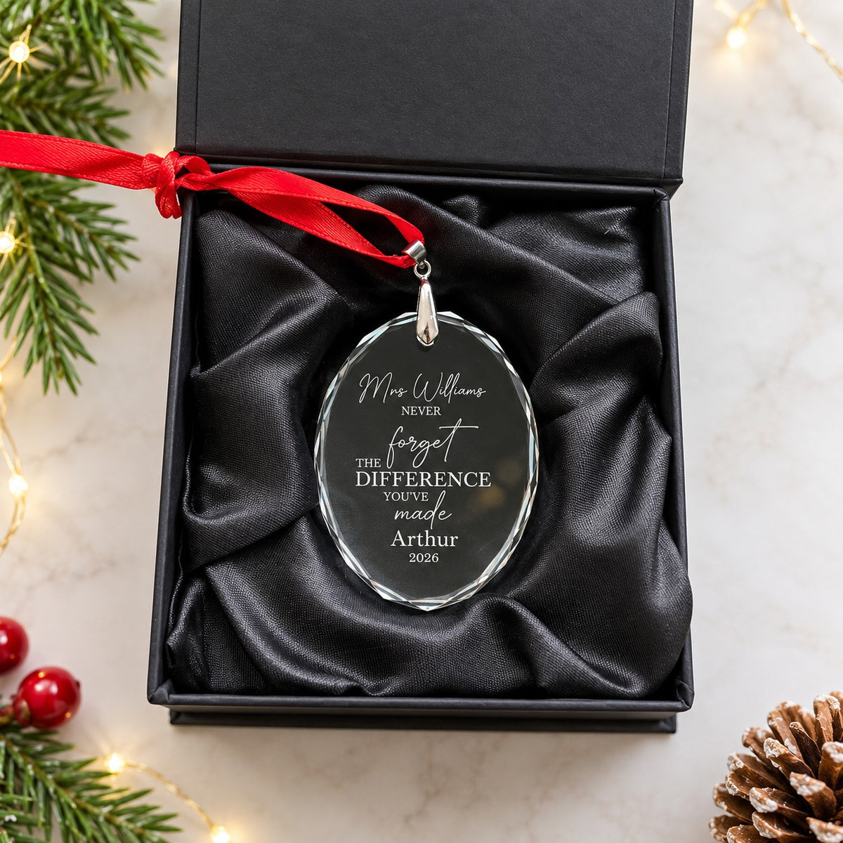 teachers gift engraved crystal ornament