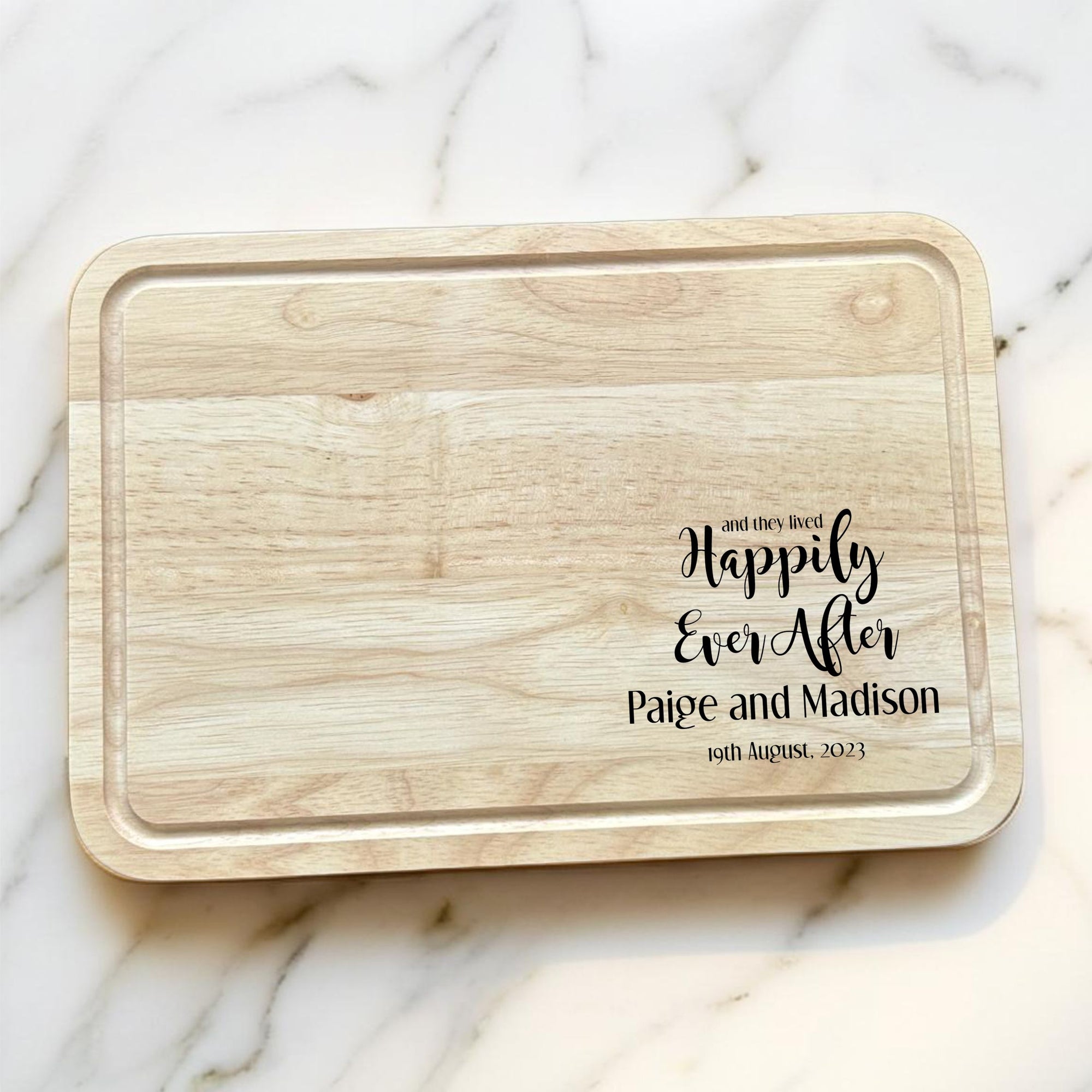 personalised happily ever after chopping board