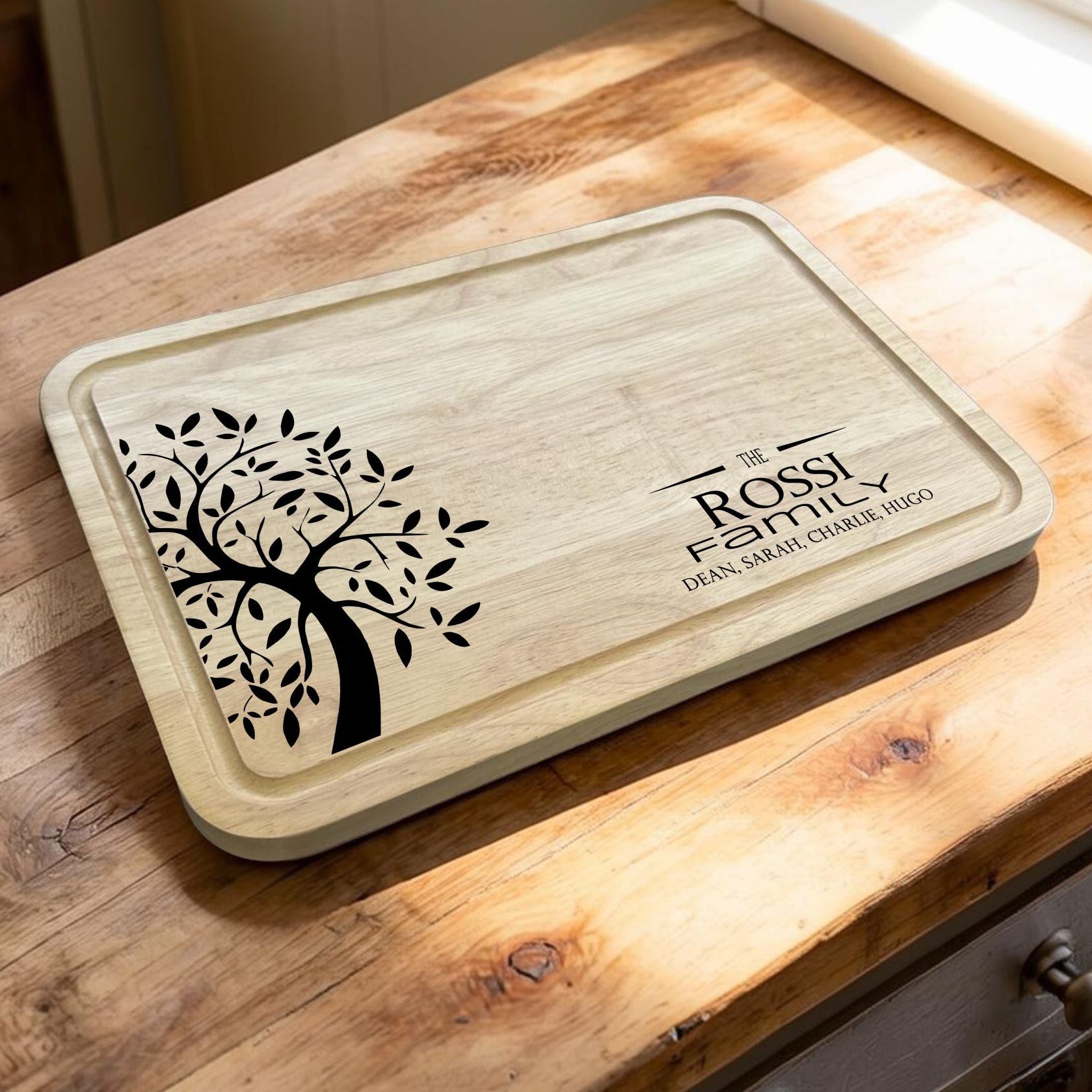 personalised family tree engraved chopping board