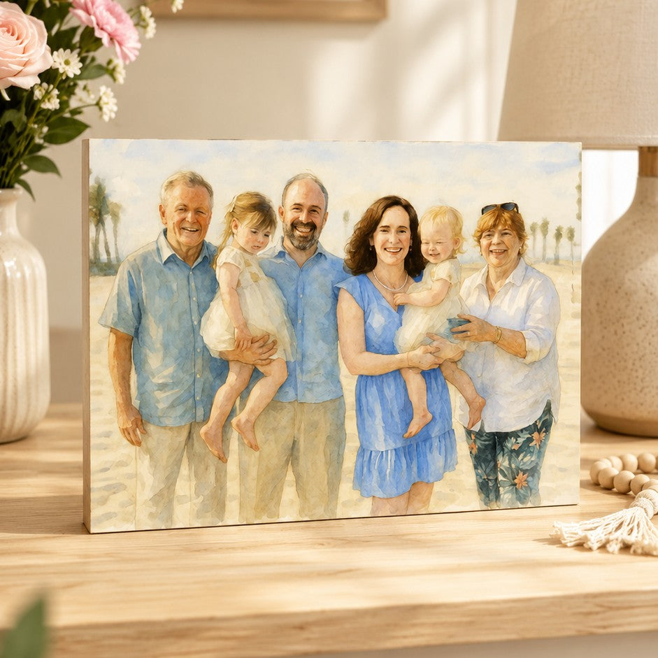 family portrait wooden photo block