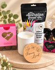 Forever Loved memorial gift hamper with candle and Australian made treats