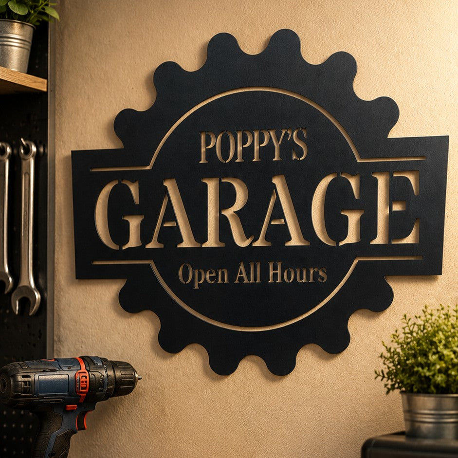 laser cut garage sign